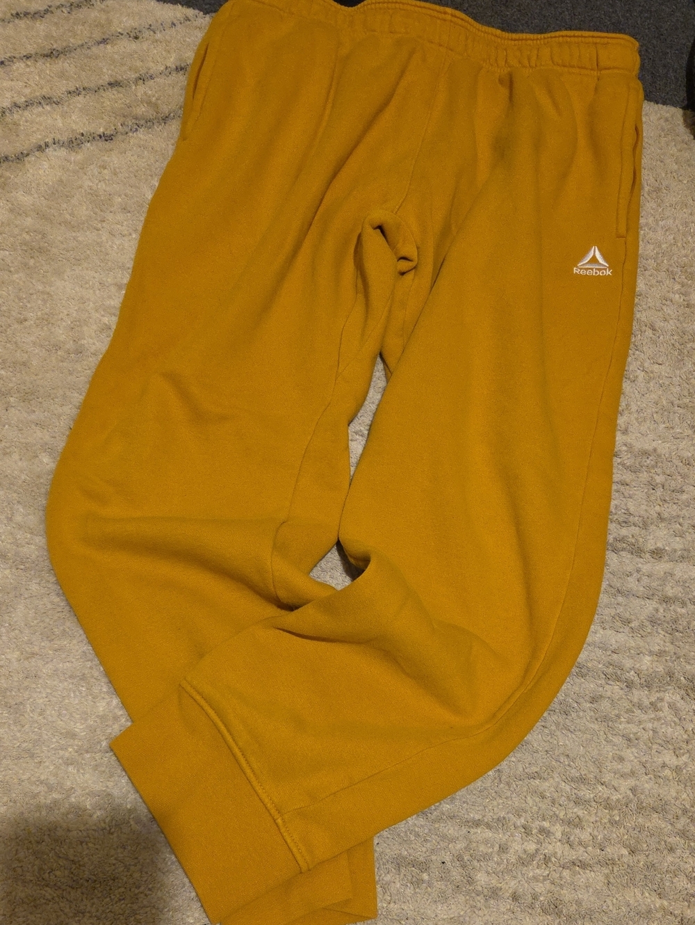 Reebok Mustard Yellow Fleece Joggers with White Logo
